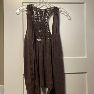 Maurice’s brown sleeveless cardigan